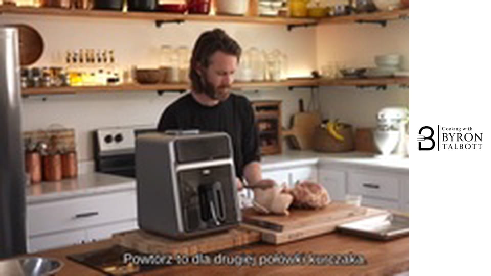 AirFried Curry Chicken, Warm Potato Salad, and English Pea Puree